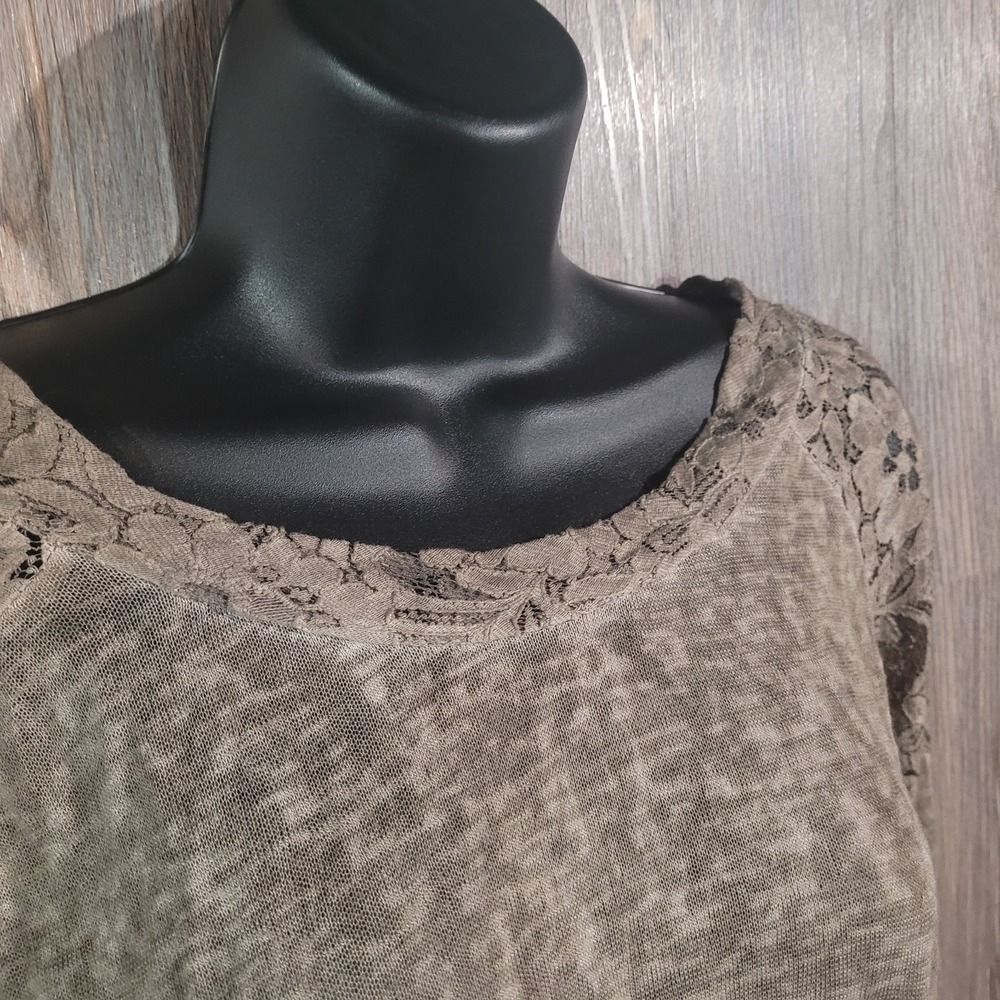 Elena Baldi Semi Sheer Lace Trim Top Size S Brown Back Tie Bow Beachy Boho - Picture 3 of 11